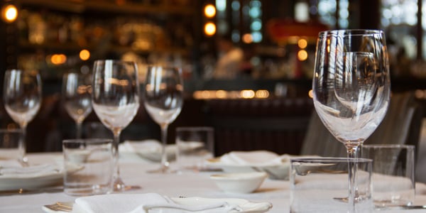 Restaurant Dinner Table with Wine Glasses